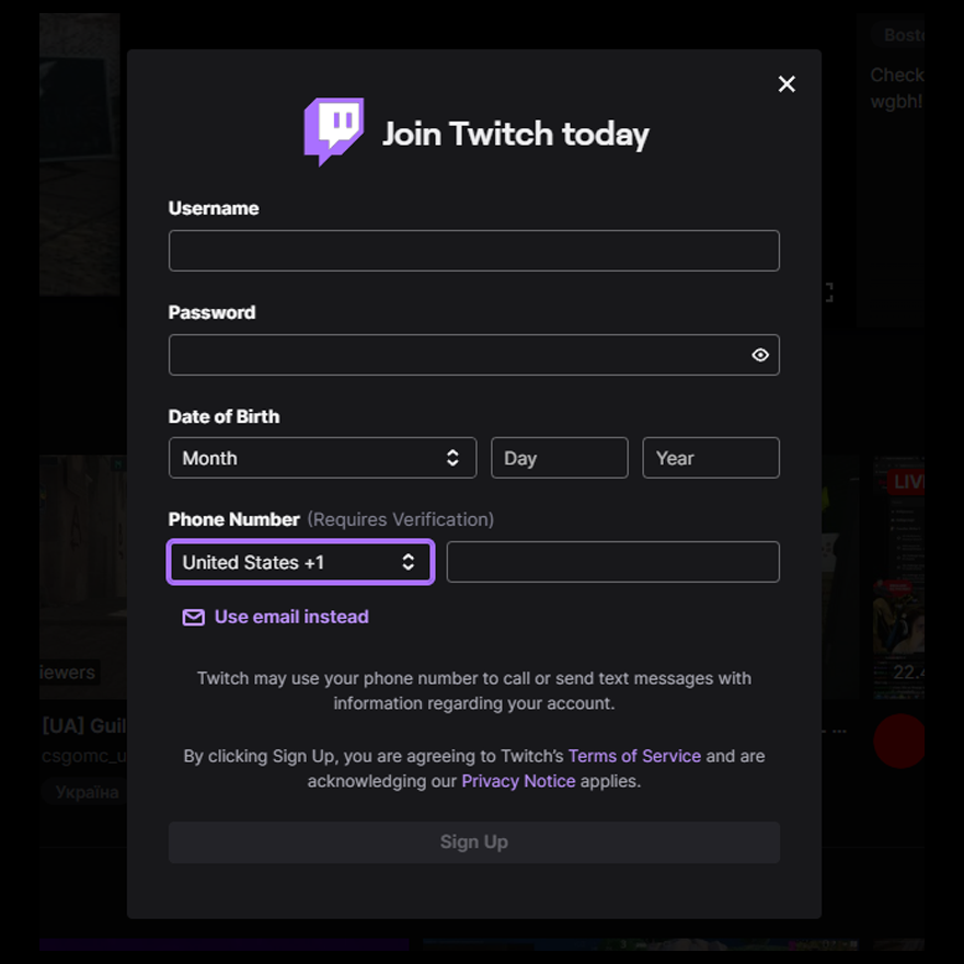 log into twitch